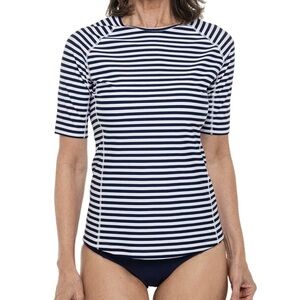 COOLIBAR Women’s Hightide Rashguard UPF 50+ sun protection navy and white stripe